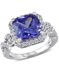 Amour - 6 3/4 Ct Tgw Cushion Cut Simulated Tanzanite And Created Sapphire Halo Ring - Lyst