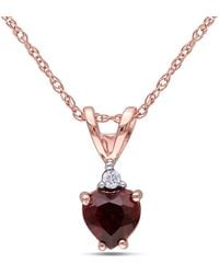 Amour - Heart Shaped Garnet And Diamond Pendant With Chain - Lyst