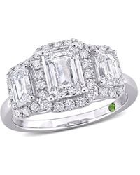 Created Forever - 3Ct Tdw Emerald-Cut Lab-Created Diamond And Tsavorite Accent 3-Stone Ring - Lyst