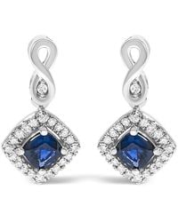 Haus of Brilliance - 10K Sapphire And Diamond Halo Cushion Shaped Drop Earrings (I-J Color, I1-I2 Clarity) - Lyst
