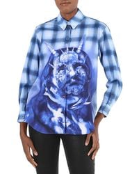 Burberry - Ladies Ink Sea Maiden Print Plaid Shirt, Brand Size 4 (Us - Lyst