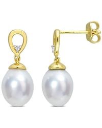 Amour - 8-9Mm South Sea Cultured Pearl And Topaz Drop Earrings - Lyst