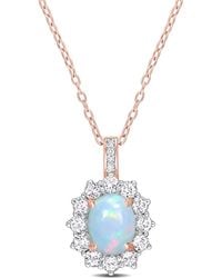Amour - 2 1/6 Ct Tgw Oval Shape Ethiopian Opal And Topaz And Diamond Accent Halo Pendant With Chain - Lyst
