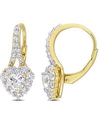 Amour - 2 2/5 Ct Tgw Created Sapphire Halo Heart Leverback Earrings - Lyst