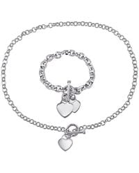 Amour - Circle Link Heart Charm Necklace And Bracelet 2-Piece Set - Lyst