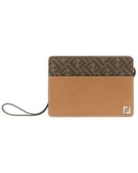Fendi - Squared Logo Applique Standing Clutch - Lyst