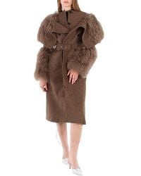 Burberry - Dark Mahogany Shearling Trim Wool Cashmere Double-breasted Trench Coat - Lyst