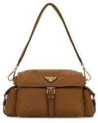 Prada - Camel Re-Nylon Shoulder Bag Brandy Poliammide Riciclata-Vitello Borse A Mano - Lyst
