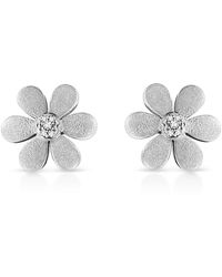 Haus of Brilliance - Matte Finished .925 Sterling Diamond Accent Flower Hoop Stud Earring (I-J Color, I1-I2 Clarity) - Lyst