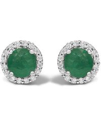 Haus of Brilliance - 10K Emerald And 1/6 Cttw Diamond Halo Stud Earring - Lyst