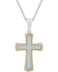 Robert Alton - 3/8Ctw Diamond Stainless Steel With Finish Cross Pendant - Lyst