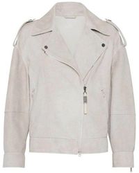 Brunello Cucinelli - Light Leather Biker Jacket, Brand Size 40 (Us - Lyst