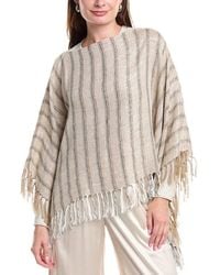 Brunello Cucinelli - Striped Poncho With Fringe, One Size - Lyst