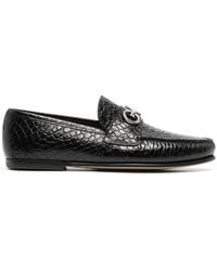 Ferragamo - Crocodile-Effect Gancini Ornament Loafers - Lyst