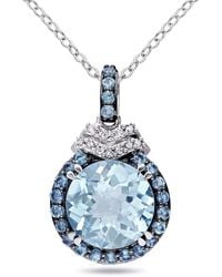 Amour - 4 3/4 Ct Tgw Sky And London Topaz And Diamond Halo Pendant With Chain - Lyst