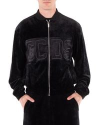 Gcds - Logo-Embroidered Velvet Zip-Up Sweatshirt - Lyst