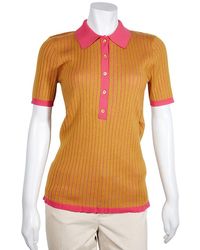 Burberry - Knit Tops Solid Colorblock Ribbed Polo Shirt - Lyst