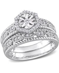Amour - 1/4 Ct Tw Diamond Hexagon Halo Bridal Ring Set - Lyst