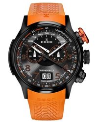 Edox Chronograph Quartz Gray Dial Watch - Black