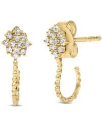 Haus of Brilliance - 14K Plated Over Sterling 1/10Ct Diamond Floral Cluster & Beaded Hoop Stud Earring - Lyst