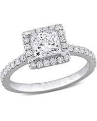 Created Forever - 1 1/2 Ct Tw Princess & Round Lab Created Diamond With Tsavorite Accent Halo Engagement Ring - Lyst