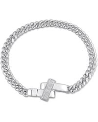 Amour - 1/3Ct Tdw Diamond Crossover Motif Curb-Link Chain Bracelet Sterling - Lyst