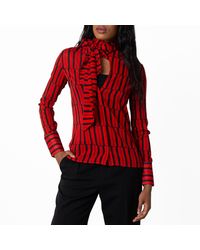 Ferragamo - Stripe Print Long-Sleeved Blouse, Brand Size 46 Us - Lyst