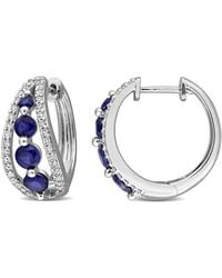 Created Forever - 1/2 Ct Lab Grown Diamond Tw And 1 3/4 Ct Tgw Created Sapphire Hoop Earrings 14K - Lyst