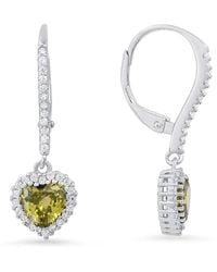 Kylie Harper - Sterling Heart-Cut Peridot Cz Birthstone Halo Leverback Earrings - Lyst