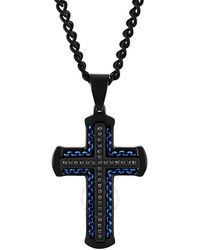 Robert Alton - 1/4Ctw Diamond Stainless Steel With & Finish Cross Pendant - Lyst
