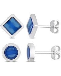 Amour - 2-Piece Set 1 5/8Ct Tgw Agate Square And Round Stud Earrings - Lyst