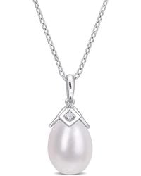 Amour - 8.5-9Mm Freshwater Cultured Pearl And Created Sapphire Drop Pendant With Chain - Lyst