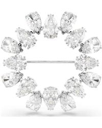 Swarovski - Matrix Pear-Cut Rhodium Plated Brooch - Lyst