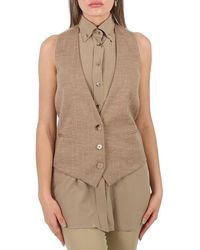 Burberry - Pecan Melange Shirt Detail Wool Blend Waistcoat - Lyst