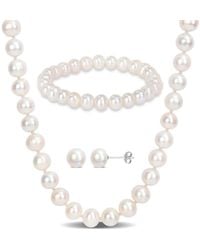 Amour - 7.5-8Mm Freshwater Cultured Pearl 3-Piece Set Of Necklace Earrings & Bracelet - Lyst