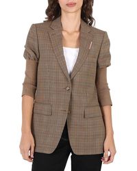 Burberry - Fawn Knitted Sleeve Houndstooth Check Wool Tailo Jacket - Lyst