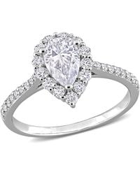 Amour - 1 3/8 Ct Dew Created Moissanite Teardrop Halo Engagement Ring - Lyst