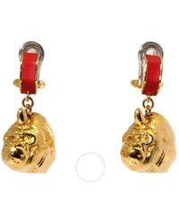Burberry - Bright Red Light Gold Leather And Gold-plated Nut And Gorilla Earrings - Lyst
