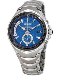 seiko men's radio sync solar coutura silvertone watch