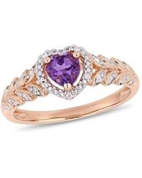 Amour - 3/8 Ct Tgw Heart Shaped Amethyst And Diamond Halo Heart Shaped Ring - Lyst