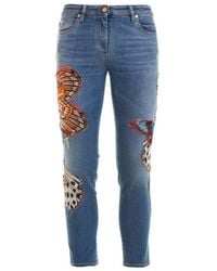 Roberto Cavalli - Butterfly Patch Denim Jeans, Brand Size 42 Us - Lyst
