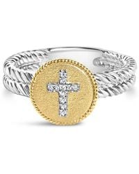 Haus of Brilliance - 18K Plated .925 Sterling Diamond Cross Ring With Satin Finish - Lyst