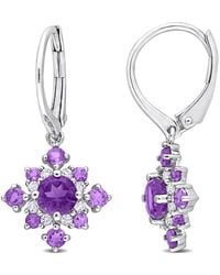 Amour - 2 1/10 Ct Tgw Amethyst, African Amethyst And Topaz Leverback Cluster Drop Earrings - Lyst