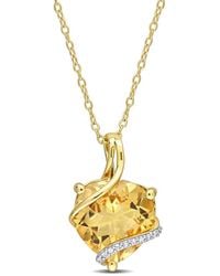 Amour - 6 1/2 Ct Tgw Citrine And Diamond Accent Heart Wrapped Pendant With Chain - Lyst