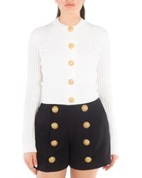 Balmain - Ribbed-Knit Cropped Cardigan, Brand Size 36 (Us - Lyst