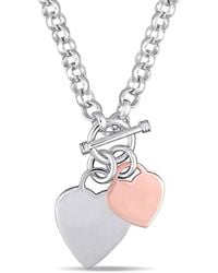 Amour - Oval Link Necklace With Double Heart Charm And Toggle Clasp - Lyst