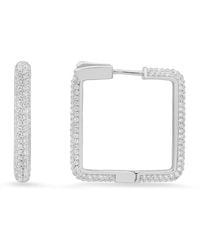Kylie Harper - Sterling 25Mm Diamond Lock Pave Square Shaped Hoop Earrings - Lyst