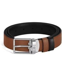 Montblanc - Rectangular Buckle Fauve 35 Mm Reversible Leather Belt - Lyst