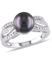 Amour - 5 Mm Tahitian Pearl And Diamond Split Shank Ring - Lyst