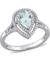 Amour - 1 1/ Ct Tgw Pear Shape Aquamarine And 1/4 Ct Tgw Diamond Ring - Lyst